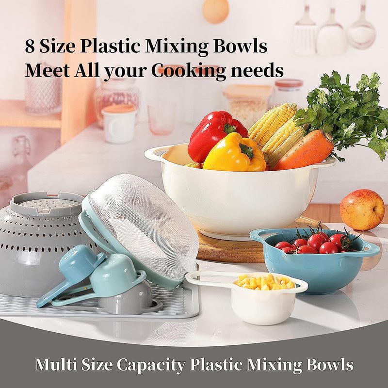 8PCS Plastic Mixing Bowl Set
