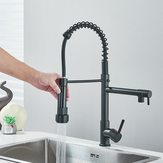 Kitchen Sink Faucet Hot Cold Water Mixer Crane Tap with Dual Spout 360° Rotation